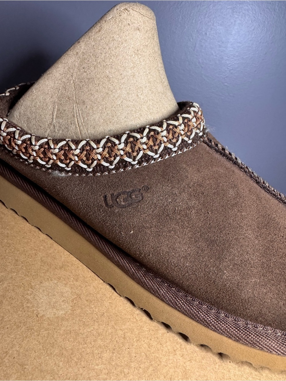 UGG Chocolate Brown Suede Slip-On Loafer with Braided Trim
